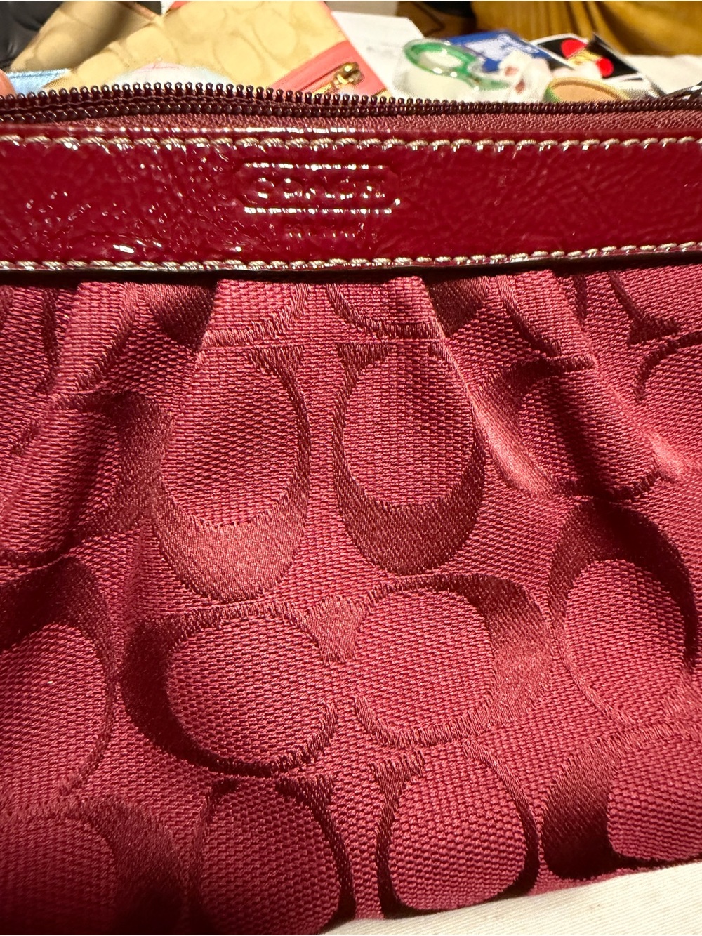 Coach Signature Wristlet in Wine Red